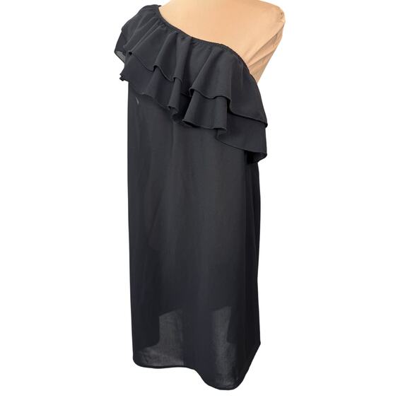 SHEIN One Shoulder Ruffle Dress Womens L Black Off Shoulder Shift Cocktail Party - Picture 1 of 4